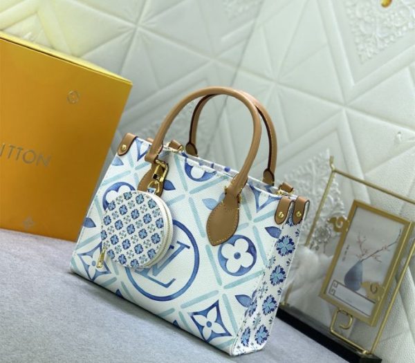 Replica Louis Vuitton LV By The Pool Monogram Tiles Canvas Onthego PM Tote In Lagoon Blue - Image 2