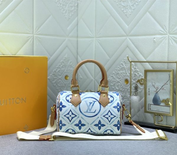 Replica Louis Vuitton LV By The Pool Monogram Tiles Canvas Speedy Bandouliere 20 Bag In Lagoon Blue