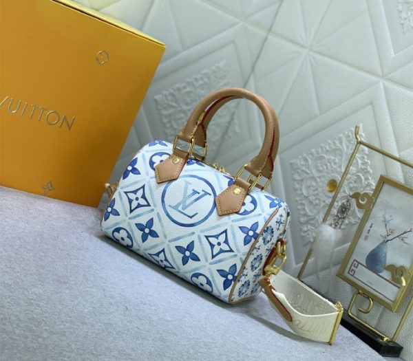 Replica Louis Vuitton LV By The Pool Monogram Tiles Canvas Speedy Bandouliere 20 Bag In Lagoon Blue - Image 2