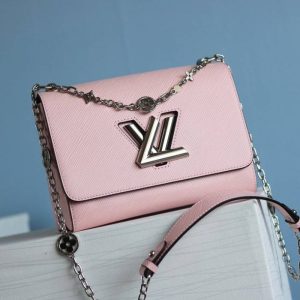 Replica Louis Vuitton Epi Leather Twist MM With Flowers Jewels Chain Bag In Rose Bellerine Pink