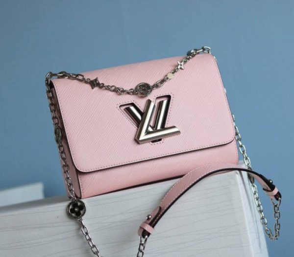 Replica Louis Vuitton Epi Leather Twist MM With Flowers Jewels Chain Bag In Rose Bellerine Pink