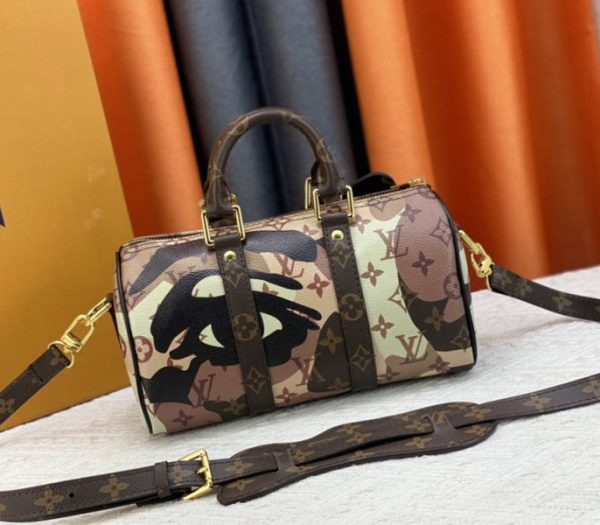 Replica Louis Vuitton J Hope X Keepall Bandouliere 25 Brown Travel Bag In Two Eyes Patches - Image 3
