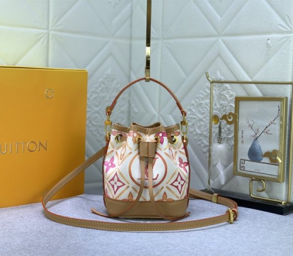 Replica Louis Vuitton LV By The Pool Monogram Tiles Canvas Nano Noe Bag In Coral