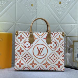 Replica Louis Vuitton LV By The Pool Monogram Tiles Canvas Onthego MM Tote In Coral
