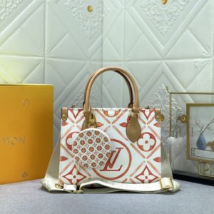 Replica Louis Vuitton LV By The Pool Monogram Tiles Canvas Onthego PM Tote In Coral