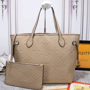 Replica Louis Vuitton Monogram Empreinte Neverfull MM Tote In Beige