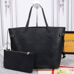 Replica Louis Vuitton Monogram Empreinte Neverfull MM Tote In Black