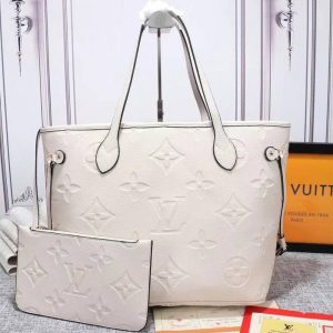 Replica Louis Vuitton Monogram Empreinte Neverfull MM Tote In Cream