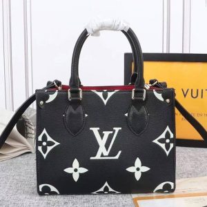 Replica Louis Vuitton Bicolor Monogram Empreinte Leather Onthego PM Bag In Black And Beige