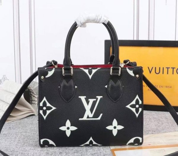 Replica Louis Vuitton Bicolor Monogram Empreinte Leather Onthego PM Bag In Black And Beige