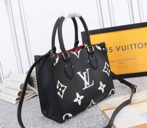 Replica Louis Vuitton Bicolor Monogram Empreinte Leather Onthego PM Bag In Black And Beige - Image 2