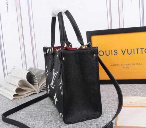 Replica Louis Vuitton Bicolor Monogram Empreinte Leather Onthego PM Bag In Black And Beige - Image 3