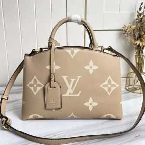 Replica Louis Vuitton Bicolor Monogram Empreinte Leather Petit Palais Handbag In Tourterelle Gray And Cream
