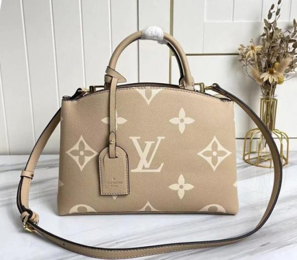 Replica Louis Vuitton Bicolor Monogram Empreinte Leather Petit Palais Handbag In Tourterelle Gray And Cream