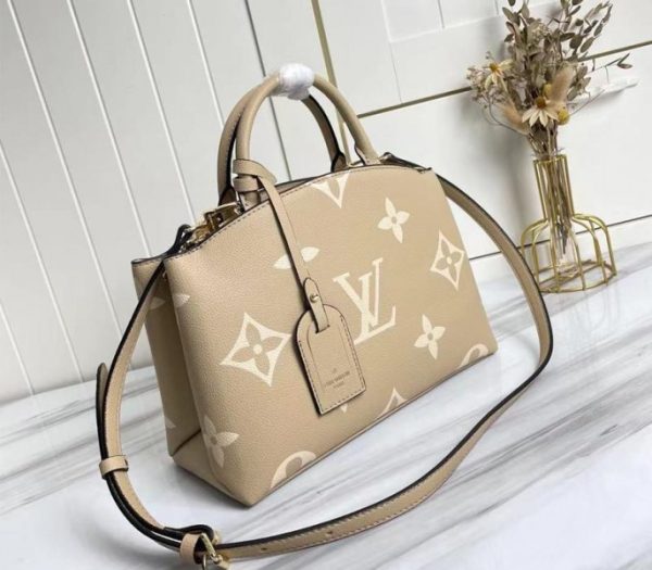Replica Louis Vuitton Bicolor Monogram Empreinte Leather Petit Palais Handbag In Tourterelle Gray And Cream - Image 2