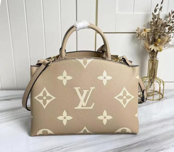 Replica Louis Vuitton Bicolor Monogram Empreinte Leather Petit Palais Handbag In Tourterelle Gray And Cream - Image 3