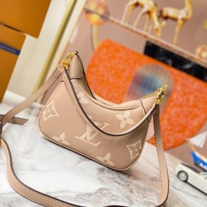 Replica Louis Vuitton Bicolor Monogram Empreinte Leather Bagatelle Mini Hobo In Tourterelle Gray