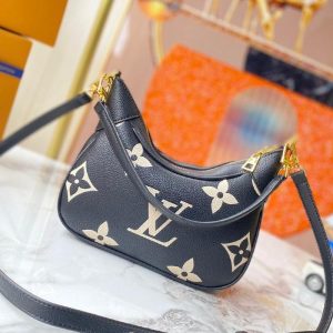 Replica Louis Vuitton Bicolor Monogram Empreinte Leather Bagatelle Mini Hobo In Black