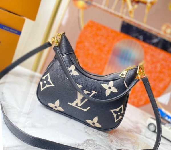 Replica Louis Vuitton Bicolor Monogram Empreinte Leather Bagatelle Mini Hobo In Black