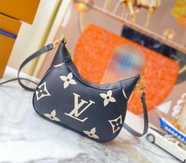 Replica Louis Vuitton Bicolor Monogram Empreinte Leather Bagatelle Mini Hobo In Black - Image 2