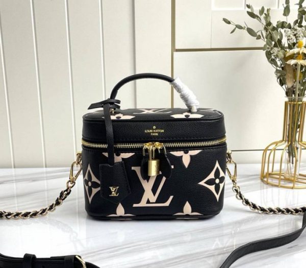 Replica Louis Vuitton Bicolor Monogram Empreinte Vanity PM Bag In Black And Beige