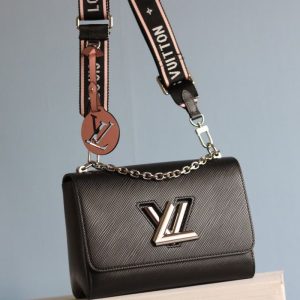 Replica Louis Vuitton Epi Leather Twist MM Bag In Black With Jacquard Strap