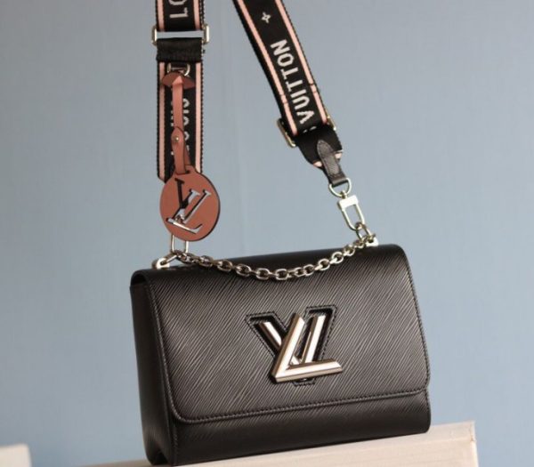 Replica Louis Vuitton Epi Leather Twist MM Bag In Black With Jacquard Strap