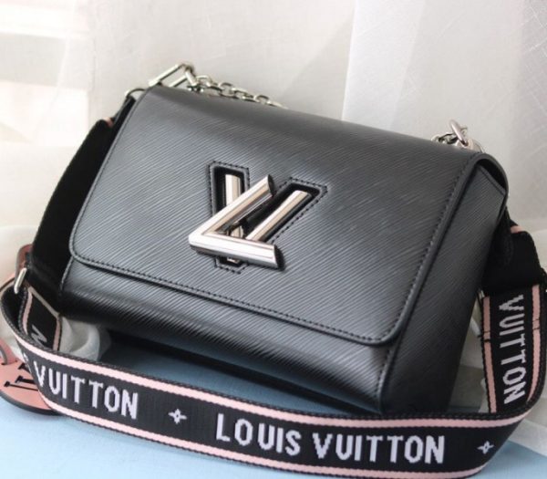 Replica Louis Vuitton Epi Leather Twist MM Bag In Black With Jacquard Strap - Image 3