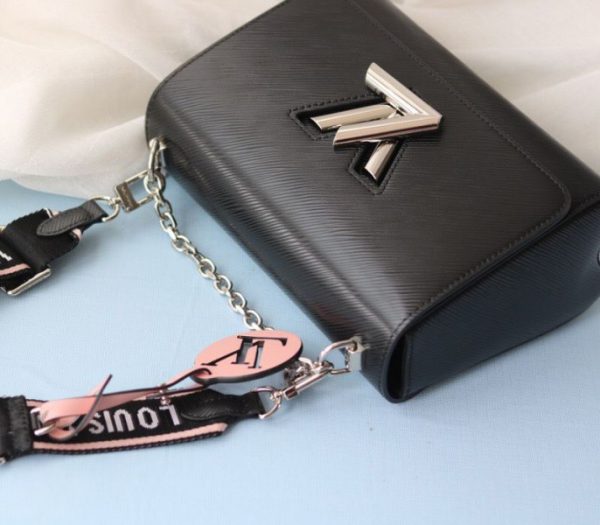 Replica Louis Vuitton Epi Leather Twist MM Bag In Black With Jacquard Strap - Image 4