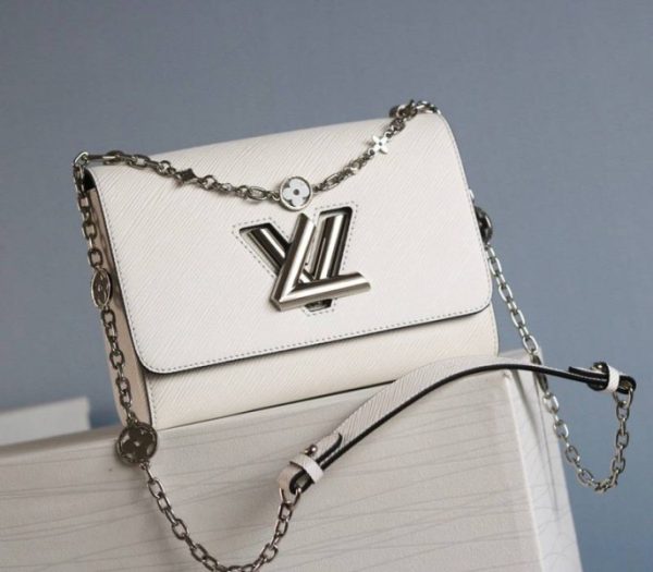 Replica Louis Vuitton Epi Leather Twist MM With Flowers Jewels Chain Bag In Optic White