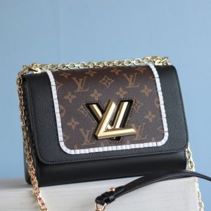 Replica Louis Vuitton Twist MM Canvas Trompe loeil Braid Bag In Black