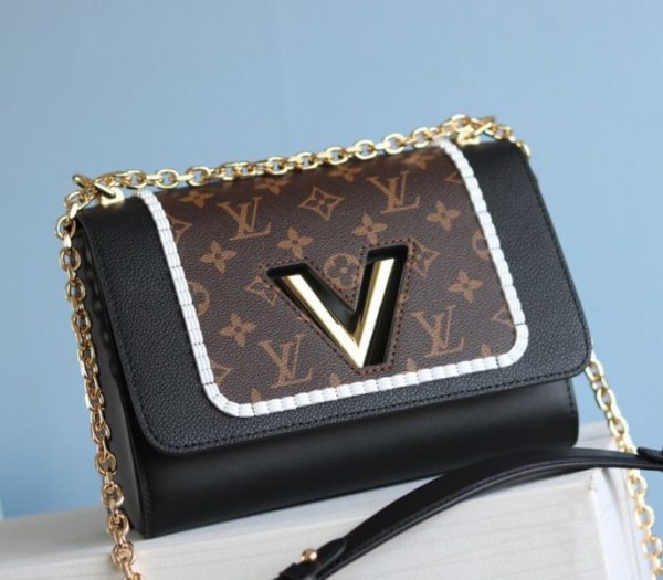 Replica Louis Vuitton Twist MM Canvas Trompe loeil Braid Bag In Black - Image 4