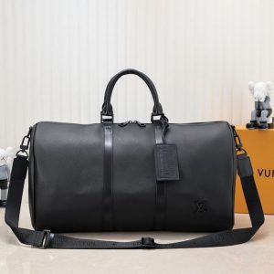Replica Louis Vuitton Aerogram Keepall Bandouliere 50 Travel Bag In Black