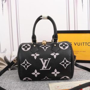 Replica Louis Vuitton Bicolor Monogram Empreinte Leather Speedy Bandouliere 25 Handbag In Black And Lilac