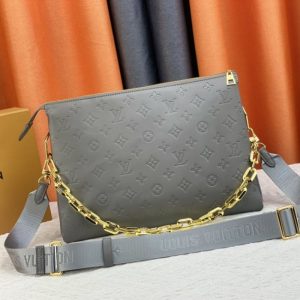 Replica Louis Vuitton Coussin MM Bag In Gray With Jacquard Strap