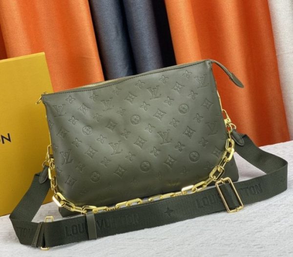 Replica Louis Vuitton Coussin MM Bag In Khaki With Jacquard Strap
