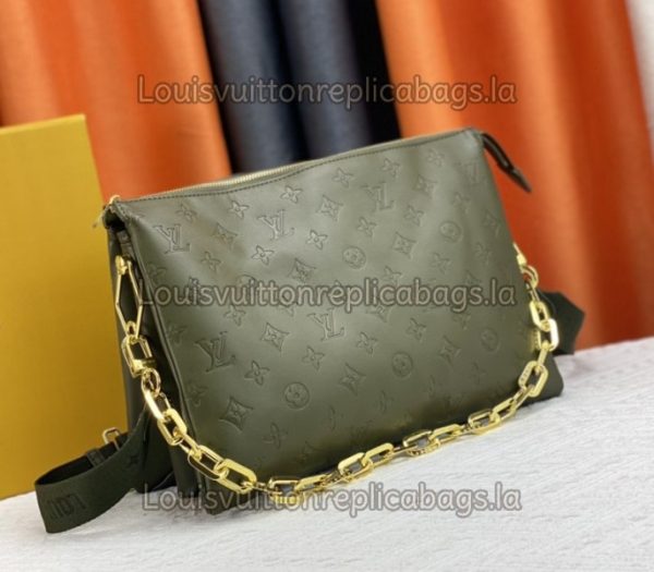Replica Louis Vuitton Coussin MM Bag In Khaki With Jacquard Strap - Image 2