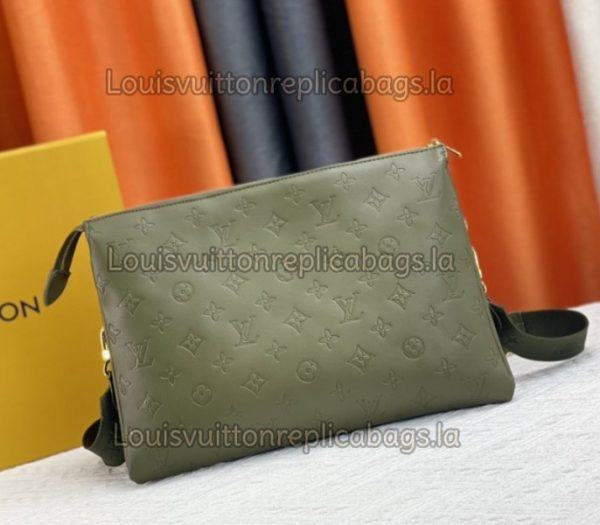 Replica Louis Vuitton Coussin MM Bag In Khaki With Jacquard Strap - Image 3
