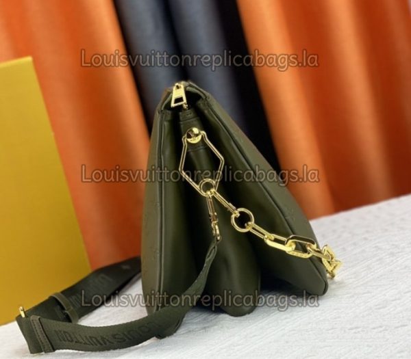 Replica Louis Vuitton Coussin MM Bag In Khaki With Jacquard Strap - Image 4