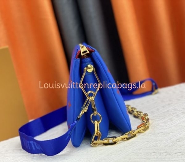 Replica Louis Vuitton Coussin PM Bag In Blue And Red With Jacquard Strap - Image 3