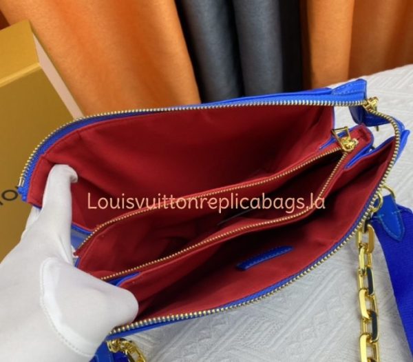Replica Louis Vuitton Coussin PM Bag In Blue And Red With Jacquard Strap - Image 5