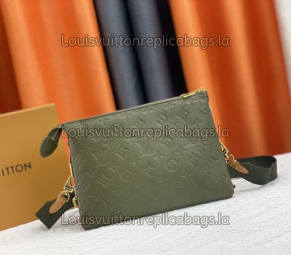 Replica Louis Vuitton Coussin PM Bag In Khaki With Jacquard Strap - Image 3