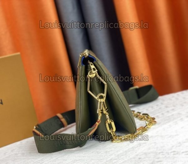 Replica Louis Vuitton Coussin PM Bag In Khaki With Jacquard Strap - Image 4