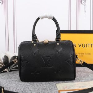 Replica Louis Vuitton Monogram Empreinte Leather Speedy Bandouliere 25 Handbag In Black