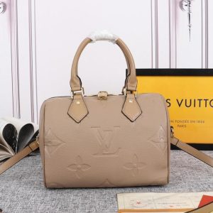 Replica Louis Vuitton Monogram Empreinte Leather Speedy Bandouliere 25 Handbag In Tourterelle Gray