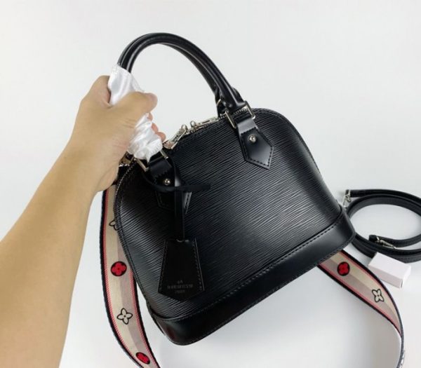 Replica Louis Vuitton Epi Leather Alma BB Handbag In Black With Jacquard Strap - Image 2