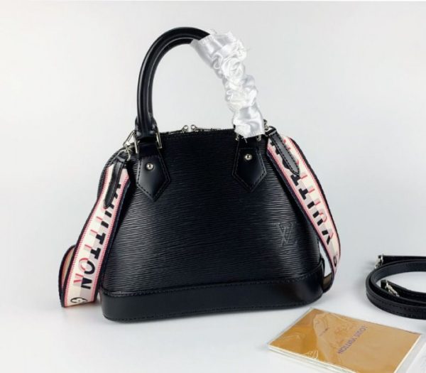 Replica Louis Vuitton Epi Leather Alma BB Handbag In Black With Jacquard Strap - Image 4