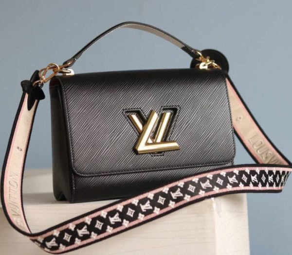 Replica Louis Vuitton Epi Leather Twist MM Handbag In Black With Embroidered Strap - Image 2
