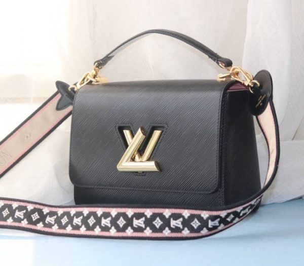 Replica Louis Vuitton Epi Leather Twist MM Handbag In Black With Embroidered Strap - Image 3