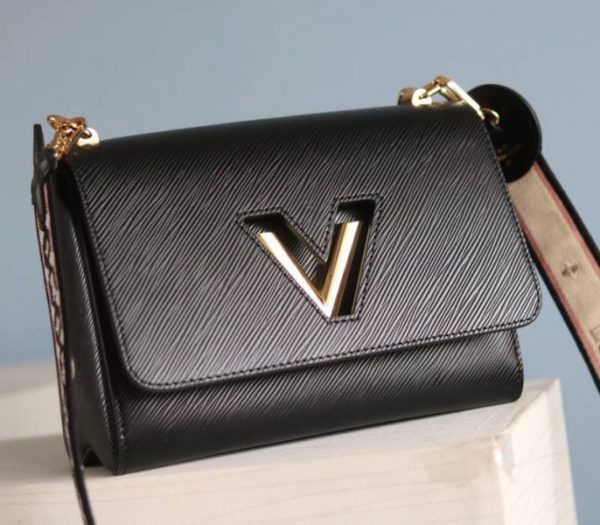 Replica Louis Vuitton Epi Leather Twist MM Handbag In Black With Embroidered Strap - Image 4